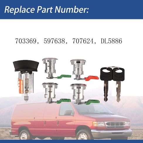 أسطوانات قفل الباب ومفتاح الإشعال مع مفاتيح متوافقة مع Econoline Van 1997-2018، E-150/E-250/E-350 1997-2018، استبدل 703369، 597638، 707624، DL5886 in Saudi Arabia