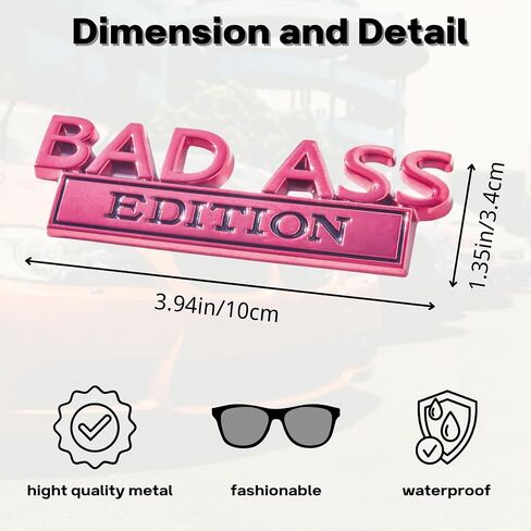 Car Bad Ass Edition Emblem, 3D Fender Badge Decal Sticker，3M Strong Adhesive, Car Exterior Emblems Badge 3D Sticker Decal for Vehicle,Car,Truck,SUV,Motorcycle (Pink, 1 Pcs) in Saudi Arabia