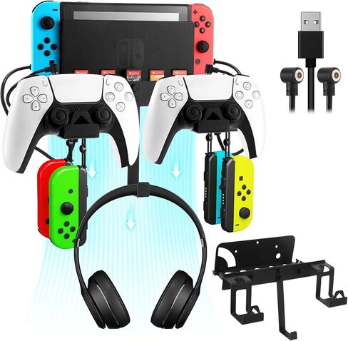 Jhua Wall Mount for Nintendo Switch/Switch OLED Metal Wall Mount Kit Sturdy Wall Shelf Accessories with 2 Controller Holder Headphone Hanger Charging Cable 5 Game Card Holders 4 Joy Con Hanger in Kuwait