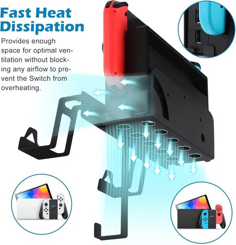 Jhua Wall Mount for Nintendo Switch/Switch OLED Metal Wall Mount Kit Sturdy Wall Shelf Accessories with 2 Controller Holder Headphone Hanger Charging Cable 5 Game Card Holders 4 Joy Con Hanger in Kuwait