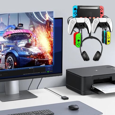 Jhua Wall Mount for Nintendo Switch/Switch OLED Metal Wall Mount Kit Sturdy Wall Shelf Accessories with 2 Controller Holder Headphone Hanger Charging Cable 5 Game Card Holders 4 Joy Con Hanger in Kuwait