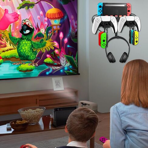 Jhua Wall Mount for Nintendo Switch/Switch OLED Metal Wall Mount Kit Sturdy Wall Shelf Accessories with 2 Controller Holder Headphone Hanger Charging Cable 5 Game Card Holders 4 Joy Con Hanger in Kuwait
