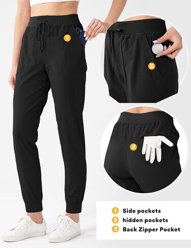Fitst4 Womens Golf Pants w Deep Side Pockets Moisture Wicking Tapered Cuff Joggers for Camping Travel Walk Daily Wear in Saudi Arabia