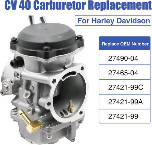 CV40 Carburetor Replacement with Starter Valve Set Main Jets Slow Jets Air Fuel Mixture Screw Kit for Harly Davidson Dyna/Sportster 883 1200 / Heritage Softail/Electra Glide/Fatboy/Night Train（Black) in Saudi Arabia