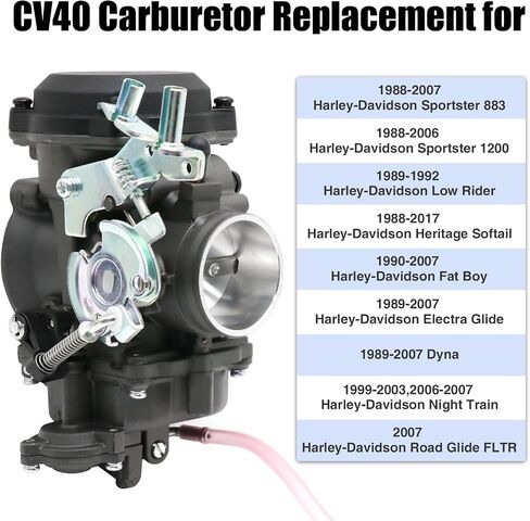 CV40 Carburetor Replacement with Starter Valve Set Main Jets Slow Jets Air Fuel Mixture Screw Kit for Harly Davidson Dyna/Sportster 883 1200 / Heritage Softail/Electra Glide/Fatboy/Night Train（Black) in Saudi Arabia