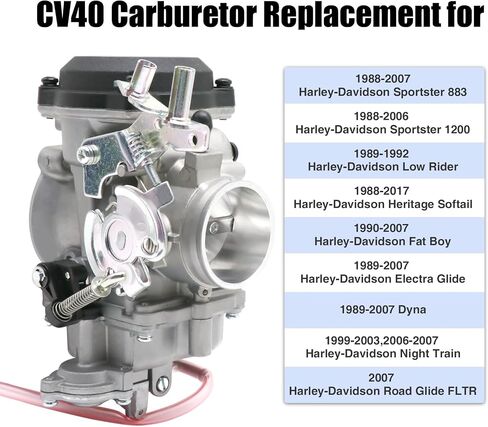 CV40 Carburetor Replacement with Starter Valve Set Main Jets Slow Jets Air Fuel Mixture Screw Kit for Harly Davidson Dyna/Sportster 883 1200 / Heritage Softail/Electra Glide/Fatboy/Night Train（Black) in Saudi Arabia