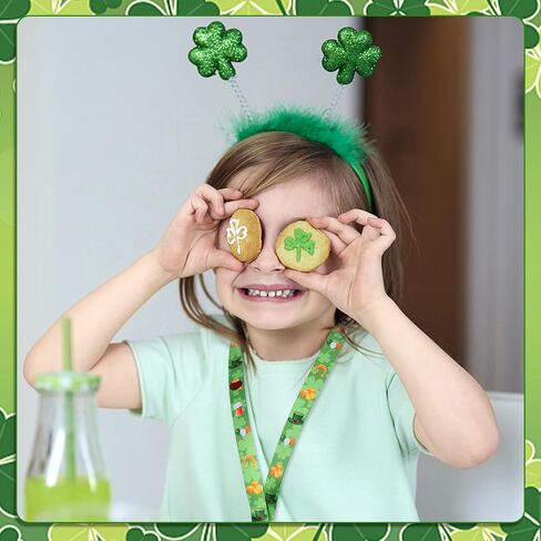 12 Pcs St. Patrick's Day Badge Lanyard Keychain ID Badges Holder String Horseshoes Gold Pot Beer Shamrock Pattern for Office and Various Party Activities Ireland Decoration 6 Style (Green) in Saudi Arabia