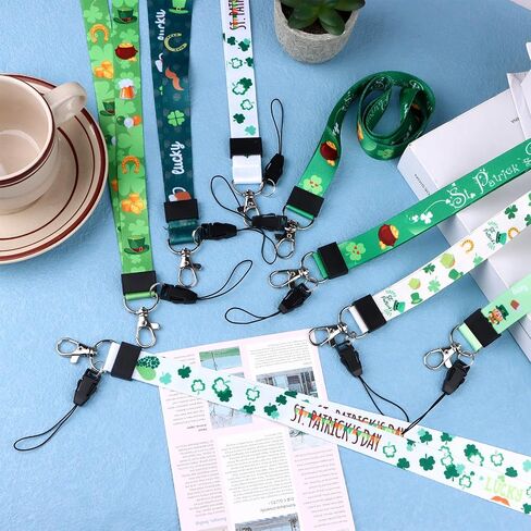 12 Pcs St. Patrick's Day Badge Lanyard Keychain ID Badges Holder String Horseshoes Gold Pot Beer Shamrock Pattern for Office and Various Party Activities Ireland Decoration 6 Style (Green) in Saudi Arabia