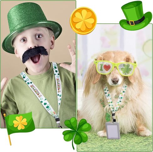12 Pcs St. Patrick's Day Badge Lanyard Keychain ID Badges Holder String Horseshoes Gold Pot Beer Shamrock Pattern for Office and Various Party Activities Ireland Decoration 6 Style (Green) in Saudi Arabia