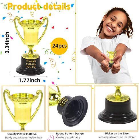 24 Pcs Mini Plastic Trophies Cups, Gold Award Trophy Cups, Gold Mini Plastic Trophy Cup and Encouraging Stickers in Saudi Arabia
