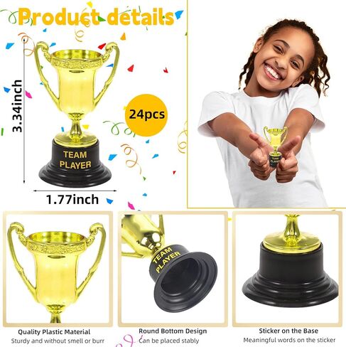 24 Pcs Mini Plastic Trophies Cups, Gold Award Trophy Cups, Gold Mini Plastic Trophy Cup and Encouraging Stickers in Saudi Arabia