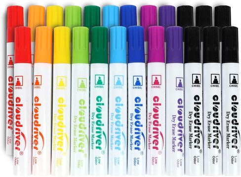 أقلام تحديد للمسح الجاف، عدد 24، 10 أقلام تلوين للسبورة البيضاء متنوعة، طرف إزميل، قلم مسح جاف منخفض الرائحة للمكتب والمدرسة والمنزل in Kuwait