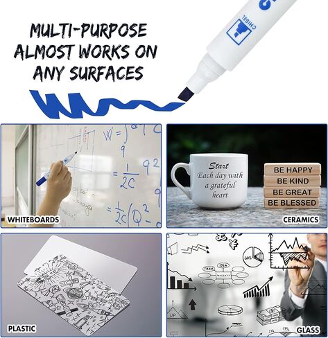 أقلام تحديد للمسح الجاف، عدد 24، 10 أقلام تلوين للسبورة البيضاء متنوعة، طرف إزميل، قلم مسح جاف منخفض الرائحة للمكتب والمدرسة والمنزل in Kuwait