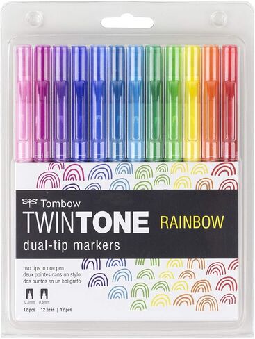 Tombow 61526 TwinTone Marker Set, Rainbow, 12-Pack. Double-Sided Markers Perfect for Planners, Journals, Doodling, and More! in Saudi Arabia