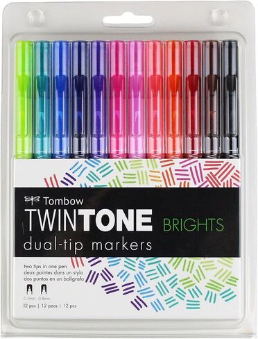 Tombow 61526 TwinTone Marker Set, Rainbow, 12-Pack. Double-Sided Markers Perfect for Planners, Journals, Doodling, and More! in Saudi Arabia