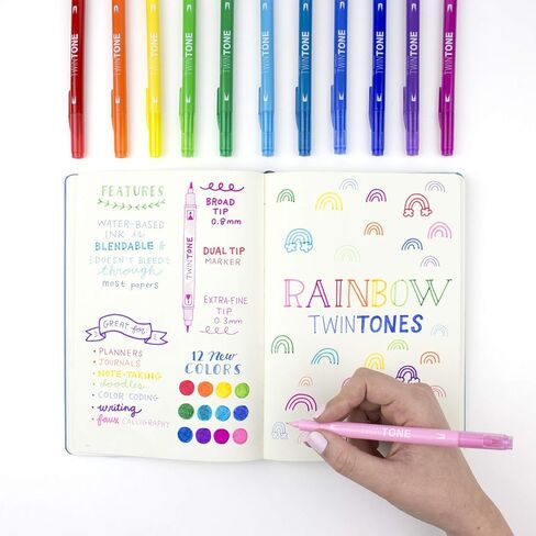 Tombow 61526 TwinTone Marker Set, Rainbow, 12-Pack. Double-Sided Markers Perfect for Planners, Journals, Doodling, and More! in Saudi Arabia