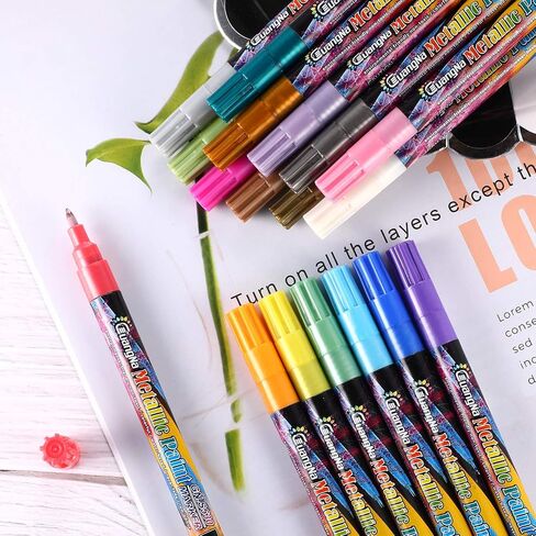 أقلام تحديد معدنية 18 لونًا، قلم طلاء دقيق للغاية 0.7 مم، أقلام طلاء معدنية، أقلام تحديد معدنية دائمة لكتابة البطاقات وحروف التوقيع in Kuwait