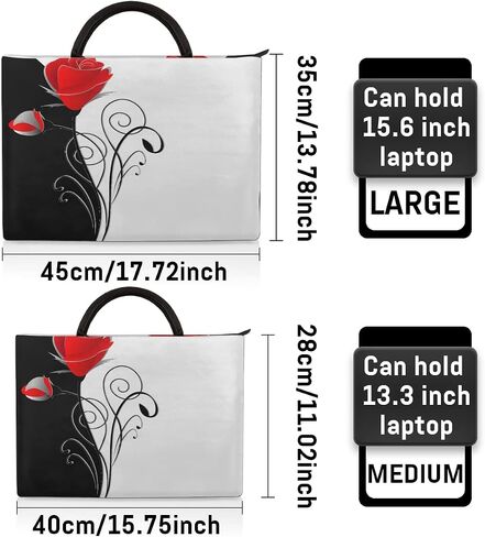 AUUXVA Romantic Black White Red Rose Laptop Case Sleeve Portable Briefcase Computer Carrying Bag Compatibles for HP MacBook Lenovo Pro 14 15.6 Inch L in Saudi Arabia