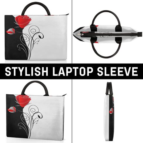 AUUXVA Romantic Black White Red Rose Laptop Case Sleeve Portable Briefcase Computer Carrying Bag Compatibles for HP MacBook Lenovo Pro 14 15.6 Inch L in Saudi Arabia