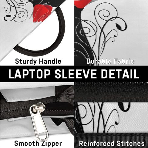 AUUXVA Romantic Black White Red Rose Laptop Case Sleeve Portable Briefcase Computer Carrying Bag Compatibles for HP MacBook Lenovo Pro 14 15.6 Inch L in Saudi Arabia