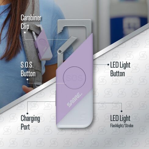 منبه شخصي 2 في 1 من SABER مع ضوء LED وزر SOS، صفارة إنذار 130 ديسيبل مسموعة من 1800 قدم (500 متر)، مشبك حلقة تسلق لسهولة الحمل على حقائب الظهر والمحافظ، قابل لإعادة الشحن مع سلك شحن متضمن in Kuwait