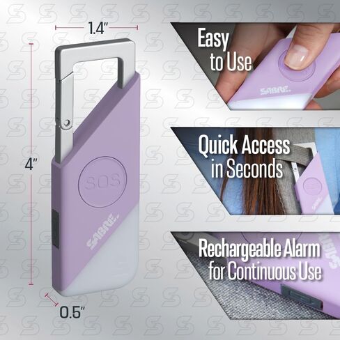 منبه شخصي 2 في 1 من SABER مع ضوء LED وزر SOS، صفارة إنذار 130 ديسيبل مسموعة من 1800 قدم (500 متر)، مشبك حلقة تسلق لسهولة الحمل على حقائب الظهر والمحافظ، قابل لإعادة الشحن مع سلك شحن متضمن in Kuwait