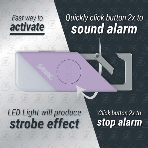 منبه شخصي 2 في 1 من SABER مع ضوء LED وزر SOS، صفارة إنذار 130 ديسيبل مسموعة من 1800 قدم (500 متر)، مشبك حلقة تسلق لسهولة الحمل على حقائب الظهر والمحافظ، قابل لإعادة الشحن مع سلك شحن متضمن in Kuwait