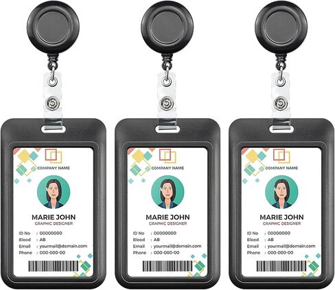 3 Pack ID Badge Holder with Retractable Reel Hard Black Plastic Sliding Vertical Badge Holder with Retractable Badge Reel Clip for Office Workers, Teachers, Students in Saudi Arabia