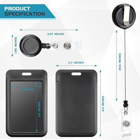3 Pack ID Badge Holder with Retractable Reel Hard Black Plastic Sliding Vertical Badge Holder with Retractable Badge Reel Clip for Office Workers, Teachers, Students in Saudi Arabia