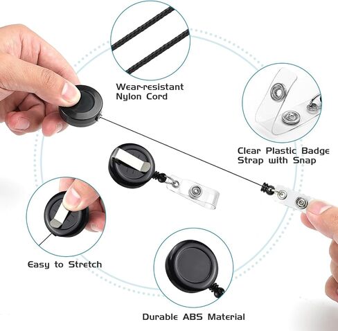 3 Pack ID Badge Holder with Retractable Reel Hard Black Plastic Sliding Vertical Badge Holder with Retractable Badge Reel Clip for Office Workers, Teachers, Students in Saudi Arabia