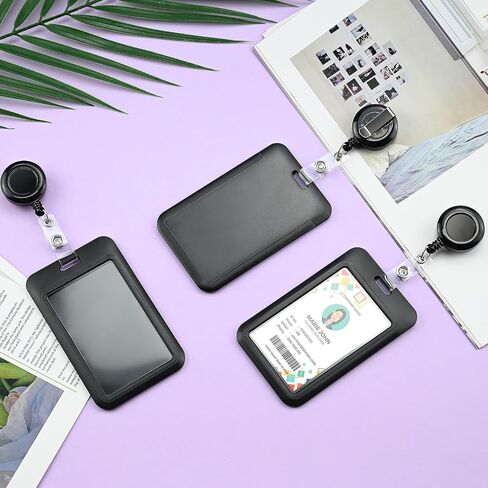 3 Pack ID Badge Holder with Retractable Reel Hard Black Plastic Sliding Vertical Badge Holder with Retractable Badge Reel Clip for Office Workers, Teachers, Students in Saudi Arabia