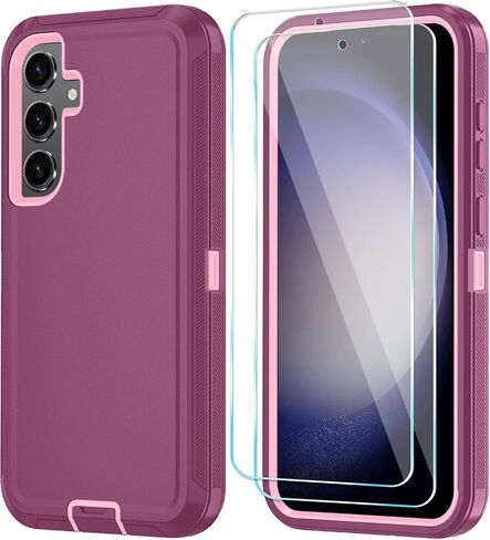 ONOLA for Samsung Galaxy S23 FE Case with HD Screen Protector,[Not fit Galaxy S23 ] Samsung Galaxy S23 FE Phone Case [3 in 1] Heavy Duty Phone Case for Samsung Galaxy S23 FE 5G (WineRed Pink) in Saudi Arabia
