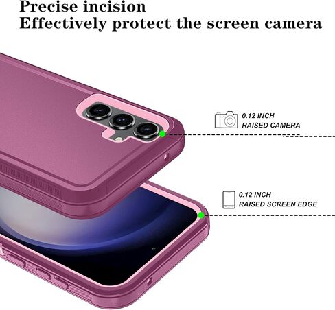 ONOLA for Samsung Galaxy S23 FE Case with HD Screen Protector,[Not fit Galaxy S23 ] Samsung Galaxy S23 FE Phone Case [3 in 1] Heavy Duty Phone Case for Samsung Galaxy S23 FE 5G (WineRed Pink) in Saudi Arabia