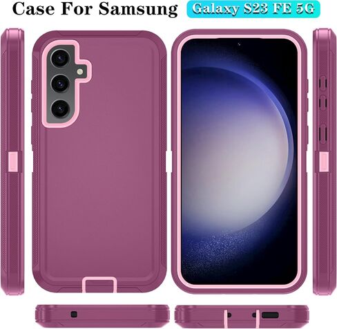 ONOLA for Samsung Galaxy S23 FE Case with HD Screen Protector,[Not fit Galaxy S23 ] Samsung Galaxy S23 FE Phone Case [3 in 1] Heavy Duty Phone Case for Samsung Galaxy S23 FE 5G (WineRed Pink) in Saudi Arabia