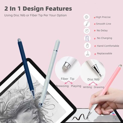 Stylus Pens for Touch Screens, 2 in 1 Magnetic High Sensitivity Capacitive Pen with Built-in Spare Precise Disc Nib, Compatible with iPhone/iPad/Android Phone/Tablet and All Touch Screens (2Pcs) in Saudi Arabia