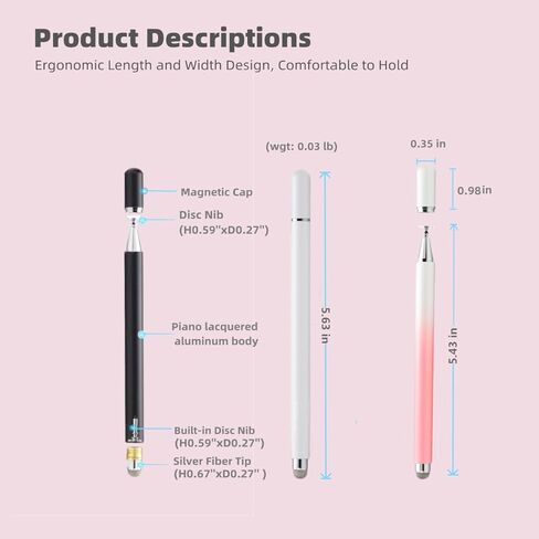 Stylus Pens for Touch Screens, 2 in 1 Magnetic High Sensitivity Capacitive Pen with Built-in Spare Precise Disc Nib, Compatible with iPhone/iPad/Android Phone/Tablet and All Touch Screens (2Pcs) in Saudi Arabia