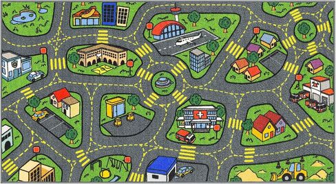 Retro City Car Road Map Educational Learning & Game Area Rug Carpet for Kids and Children Bedrooms and Playroom 31" X 72" in Saudi Arabia