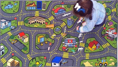 Retro City Car Road Map Educational Learning & Game Area Rug Carpet for Kids and Children Bedrooms and Playroom 31" X 72" in Saudi Arabia