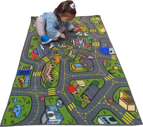 Retro City Car Road Map Educational Learning & Game Area Rug Carpet for Kids and Children Bedrooms and Playroom 31" X 72" in Saudi Arabia