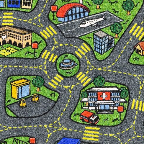 Retro City Car Road Map Educational Learning & Game Area Rug Carpet for Kids and Children Bedrooms and Playroom 31" X 72" in Saudi Arabia
