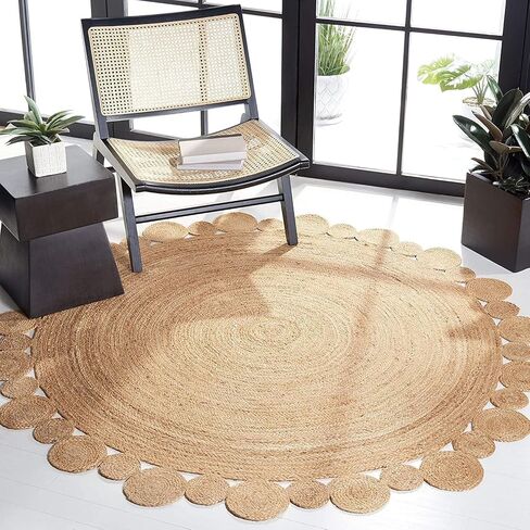Round Area Jute Rug 3 Foot Boho Rugs Natural Living Room Area Rug - Round, Boho Natural, Handmade Charm Farmhouse Jute, Ideal for High Traffic Areas in in Saudi Arabia