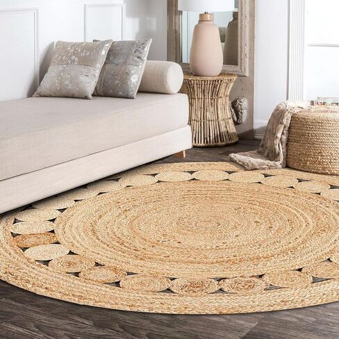 Round Area Jute Rug 3 Foot Boho Rugs Natural Living Room Area Rug - Round, Boho Natural, Handmade Charm Farmhouse Jute, Ideal for High Traffic Areas in in Saudi Arabia