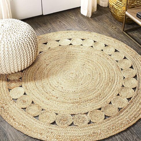 Round Area Jute Rug 3 Foot Boho Rugs Natural Living Room Area Rug - Round, Boho Natural, Handmade Charm Farmhouse Jute, Ideal for High Traffic Areas in in Saudi Arabia