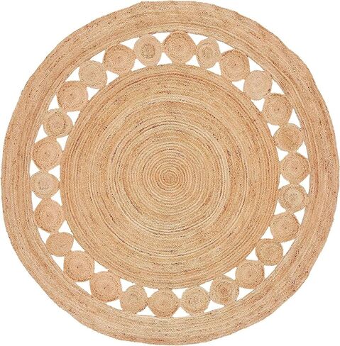 Round Area Jute Rug 3 Foot Boho Rugs Natural Living Room Area Rug - Round, Boho Natural, Handmade Charm Farmhouse Jute, Ideal for High Traffic Areas in in Saudi Arabia