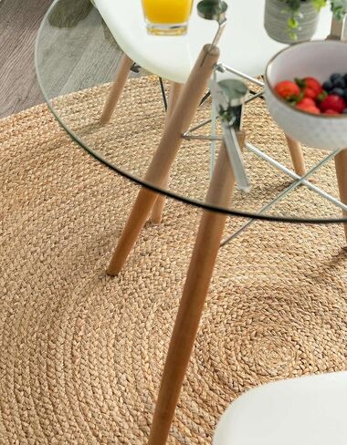 Round Area Jute Rug 3 Foot Boho Rugs Natural Living Room Area Rug - Round, Boho Natural, Handmade Charm Farmhouse Jute, Ideal for High Traffic Areas in in Saudi Arabia