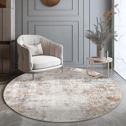 jinchan Round Rug 4ft Area Rug Indoor Modern Circle Rug 4' Round Washable Thin Rug Abstract Distressed Floor Mat Grey Multi Print Non Slip Carpet Overdyed Kitchen Contemporary Living Room Dining Room in Saudi Arabia
