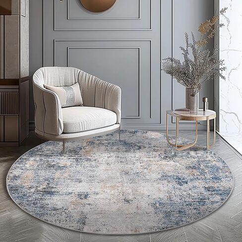 jinchan Round Rug 4ft Area Rug Indoor Modern Circle Rug 4' Round Washable Thin Rug Abstract Distressed Floor Mat Grey Multi Print Non Slip Carpet Overdyed Kitchen Contemporary Living Room Dining Room in Saudi Arabia