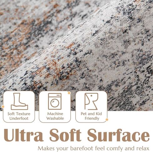 jinchan Round Rug 4ft Area Rug Indoor Modern Circle Rug 4' Round Washable Thin Rug Abstract Distressed Floor Mat Grey Multi Print Non Slip Carpet Overdyed Kitchen Contemporary Living Room Dining Room in Saudi Arabia