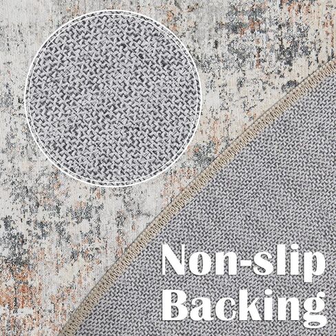 jinchan Round Rug 4ft Area Rug Indoor Modern Circle Rug 4' Round Washable Thin Rug Abstract Distressed Floor Mat Grey Multi Print Non Slip Carpet Overdyed Kitchen Contemporary Living Room Dining Room in Saudi Arabia