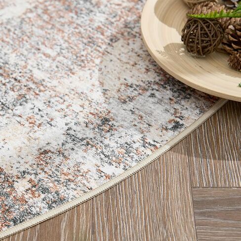 jinchan Round Rug 4ft Area Rug Indoor Modern Circle Rug 4' Round Washable Thin Rug Abstract Distressed Floor Mat Grey Multi Print Non Slip Carpet Overdyed Kitchen Contemporary Living Room Dining Room in Saudi Arabia
